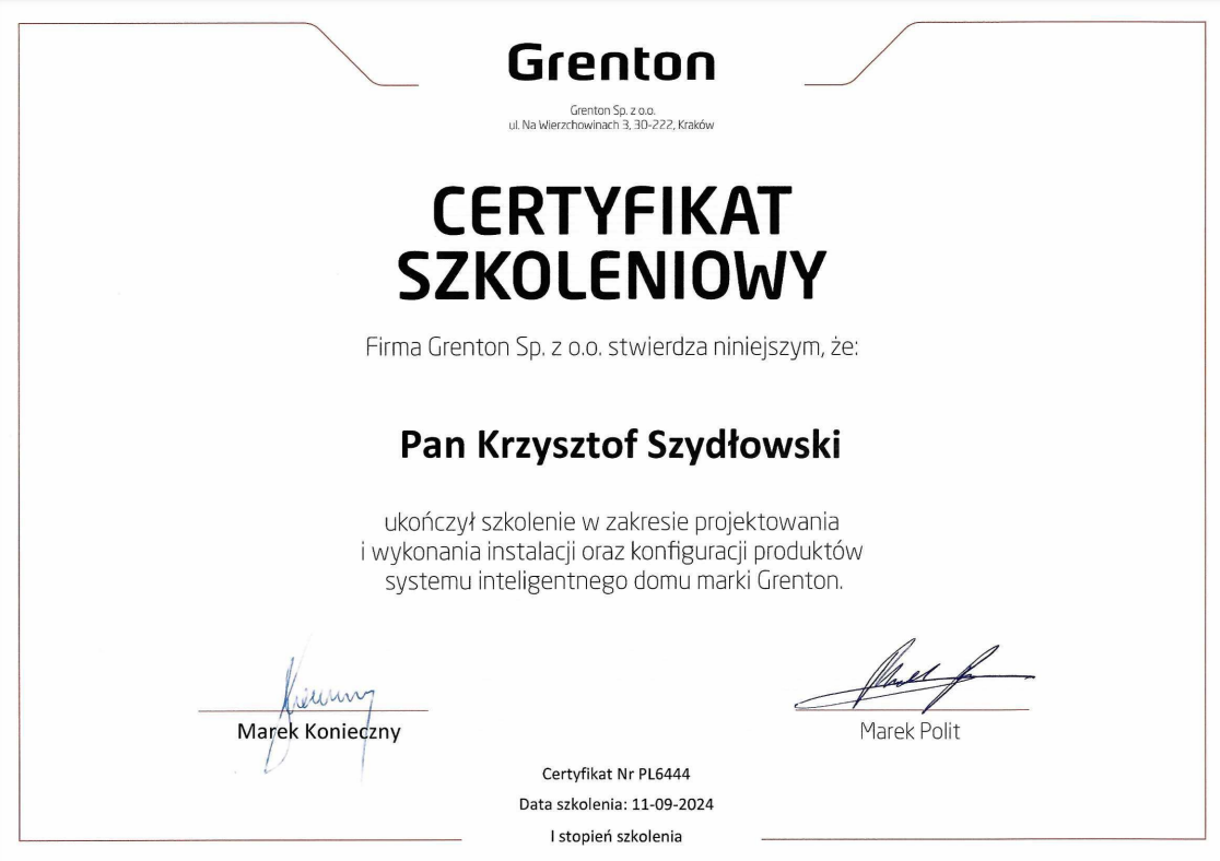 Smart Home - certyfikat